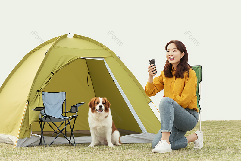 爱宠美女与宠物狗露营,高清,摄影图,摄影图片,图片大全,摄影图免费下载